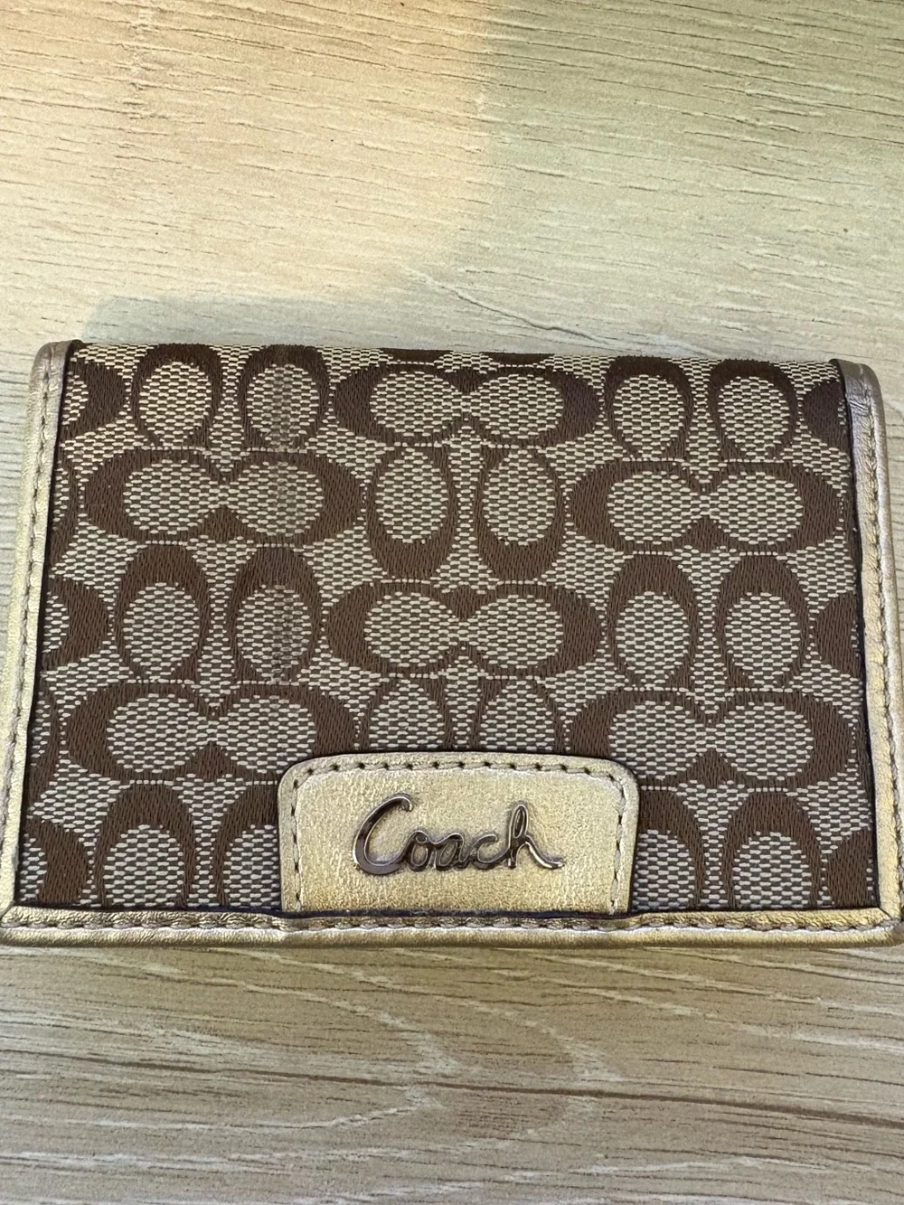 Coach Tan and Brown Signature Canvas Card Holder